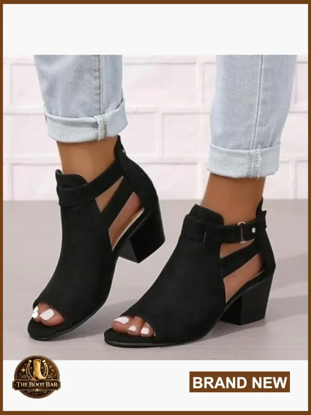 Suede Peep Toe Ankle Booties Chunky Heel Wedge Back Zipper Sandal Boots